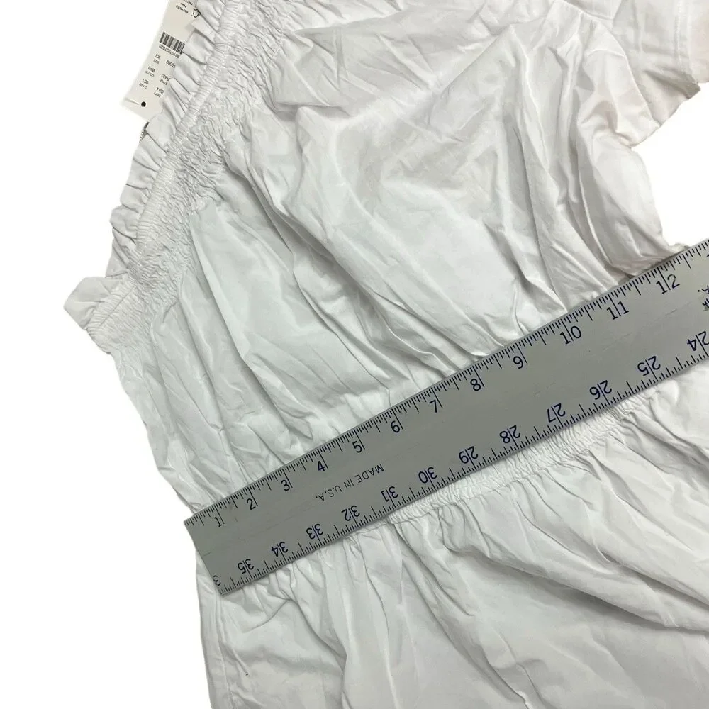 J Crew Midi Smocked Waist Dress Womens XS White One Shoulder Coastal Feminine